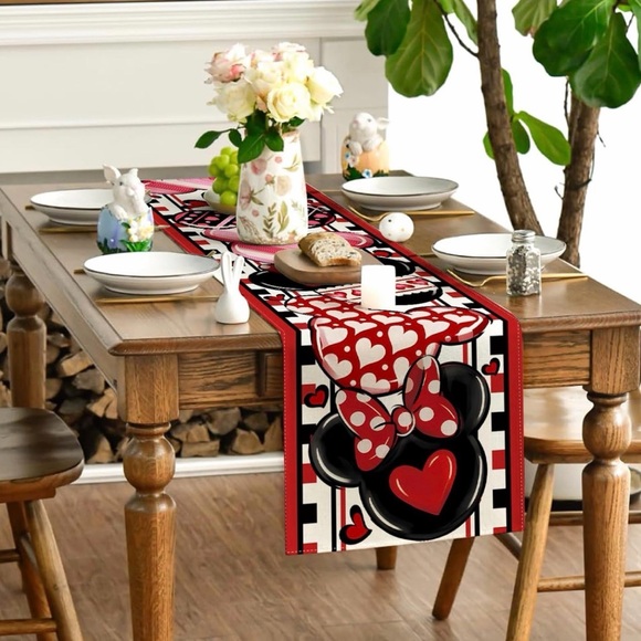 Disney Other - New 13x72 Table Runner Disney Minnie Mouse Valentines Day Fabric Mantel Scarf